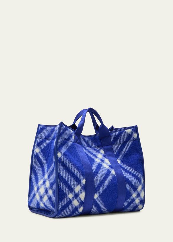 Men's Check Wool and Leather Shopper Tote Bag_3
