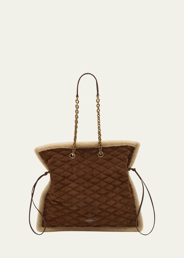 Le Pochon Tote Bag in Suede and Shearling_1