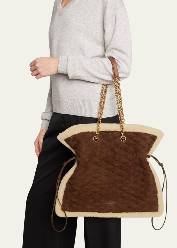 Le Pochon Tote Bag in Suede and Shearling_2