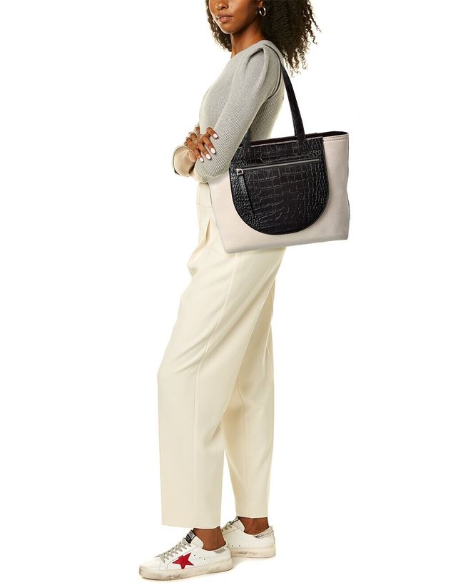 TOD’s Tasca Canvas & Croc-Embossed Leather Tote_4