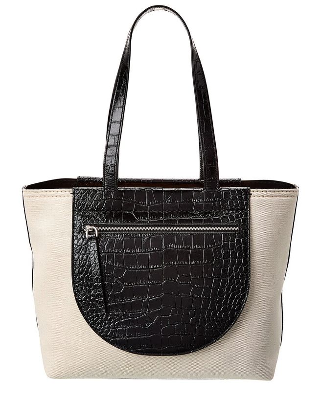 TOD’s Tasca Canvas & Croc-Embossed Leather Tote_1
