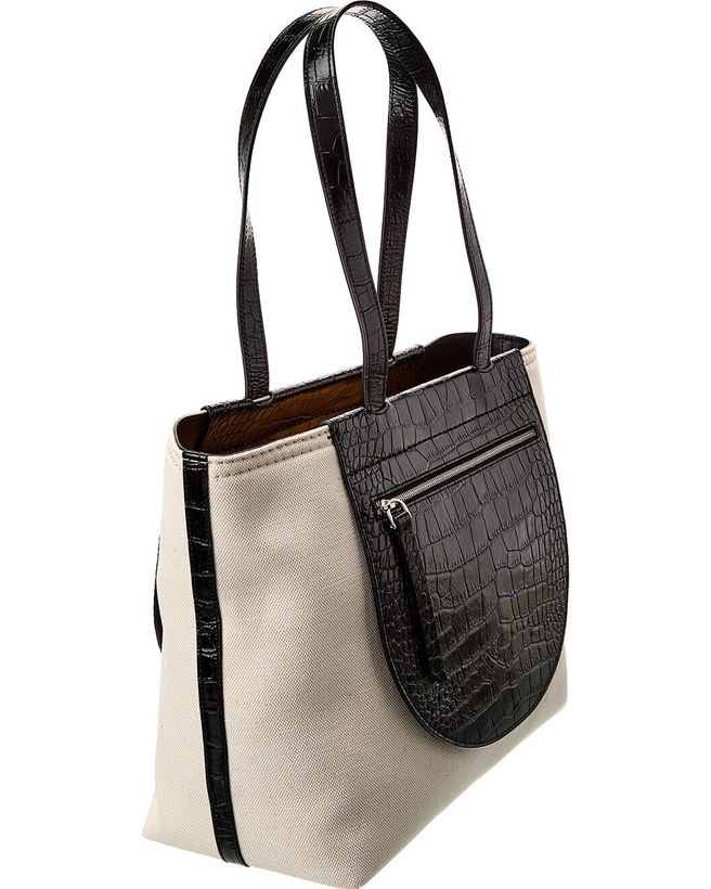 TOD’s Tasca Canvas & Croc-Embossed Leather Tote_3