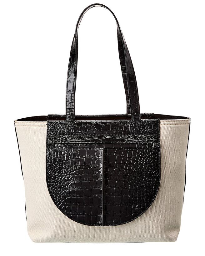 TOD’s Tasca Canvas & Croc-Embossed Leather Tote_2
