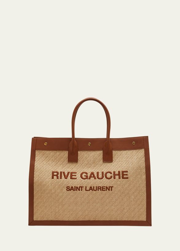 Rive Gauche Tote Bag in Raffia and Leather_1