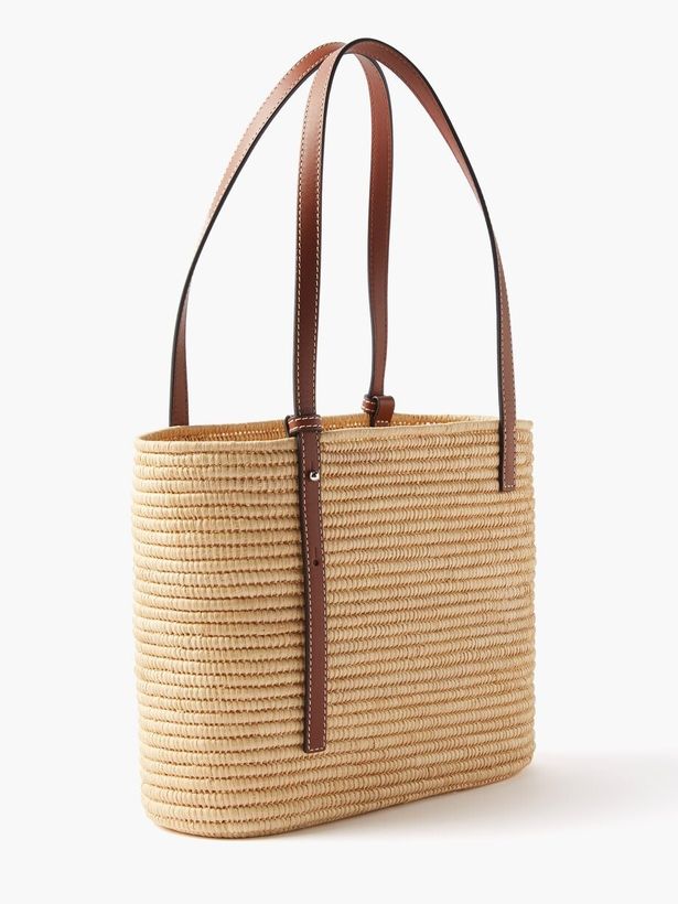 Anagram-logo leather-trim raffia basket bag_4