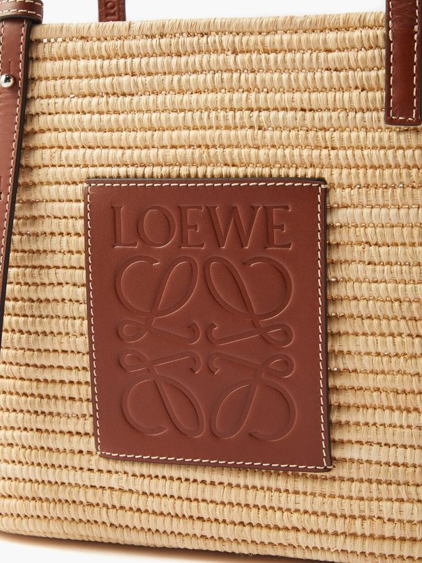 Anagram-logo leather-trim raffia basket bag_6