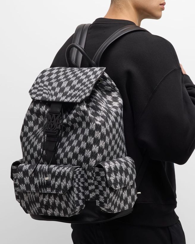 Men's Wavy Houndstooth Canvas and Leather Backpack_4