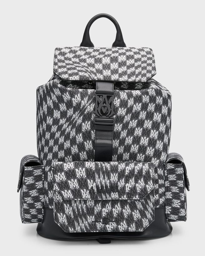 Men's Wavy Houndstooth Canvas and Leather Backpack_1