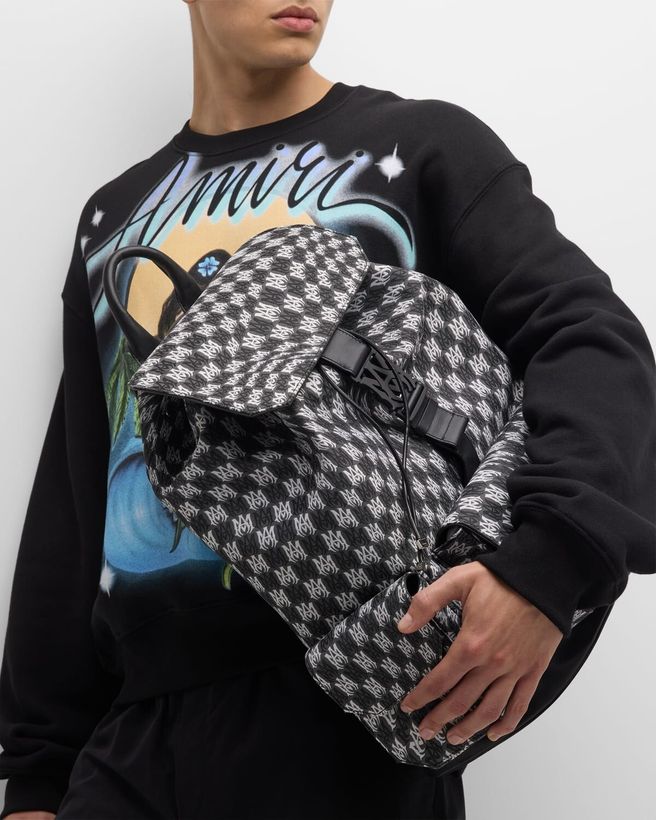 Men's Wavy Houndstooth Canvas and Leather Backpack_2