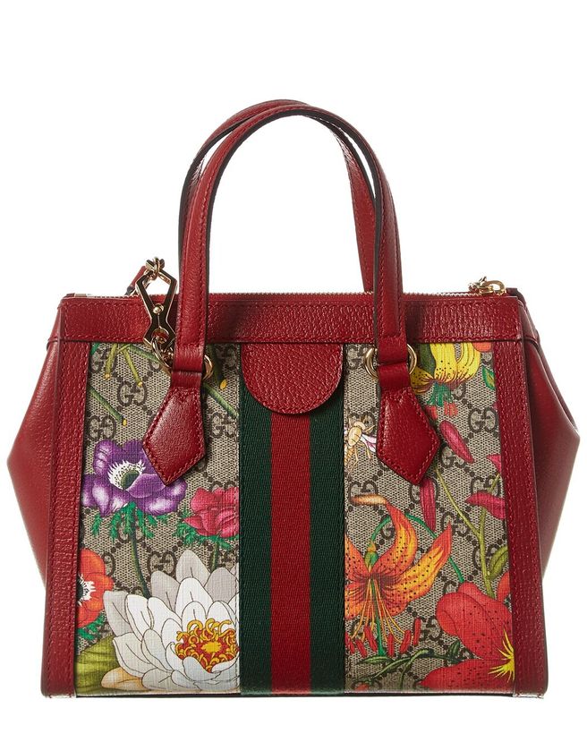Ophidia Small GG Flora Canvas & Leather Tote_2