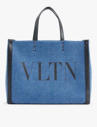 VLTN-print denim tote bag