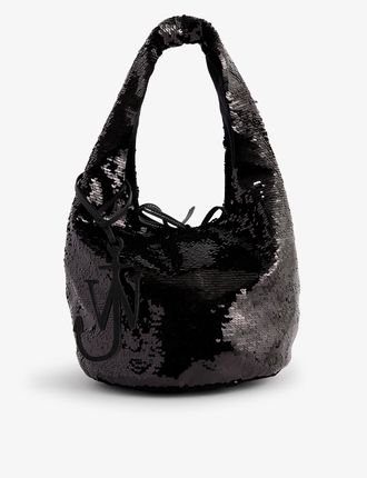 Sequin-embellished mini woven shoulder bag