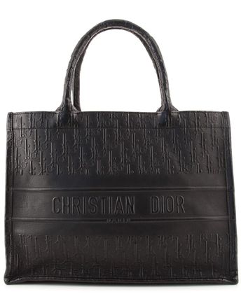Pre-Owned Dior Black Oblique Embossed Calfskin Leather Medium Book Tote (Authentic Pre-
Owned)