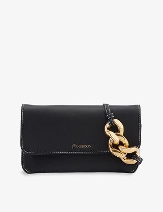 Chain logo-print leather pouch