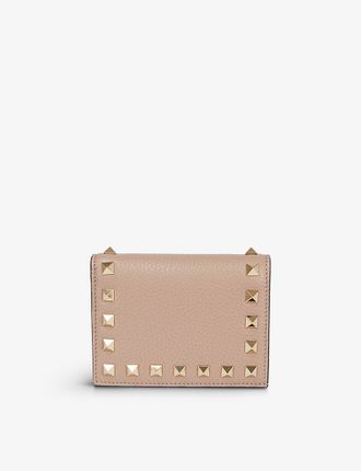 Rockstud leather flap French wallet