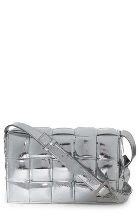 Padded Cassette Mirror Leather Crossbody Bag In Silver/silver