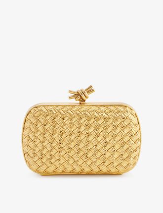 Knot intrecciato-woven leather clutch bag