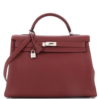 Pre-Owned Kelly Handbag Rouge H Clemence with Palladium Hardware 40