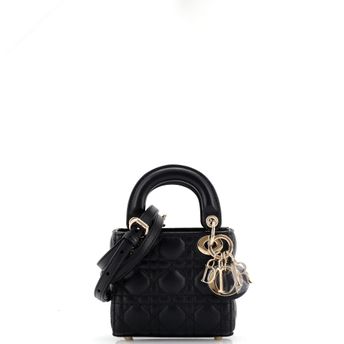 Pre-Owned Lady Dior Bag Cannage Quilt Lambskin Micro