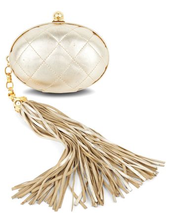 Gold Lambskin Leather Tassel Oval Clutch (Authentic Pre-Owned)