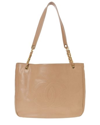 Beige Calf Leather CC Chain Tote (Authentic Pre-Owned)