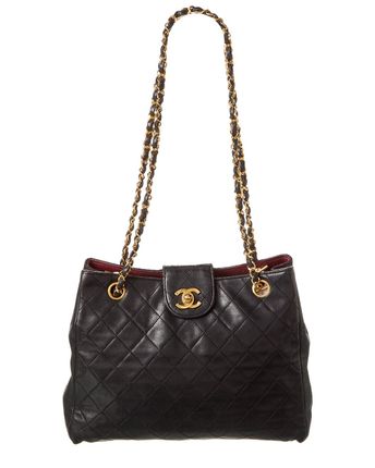 Black Quilted Lambskin Leather Chain Tote (Authentic Pre-Owned)