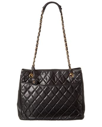 Pre-Owned Black Quilted Lambskin Leather Chain Shopping Tote (Authentic Pre-
Owned)