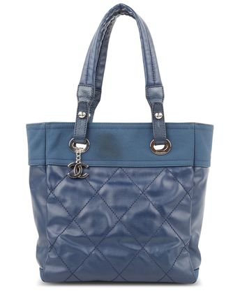 Blue Coated Canvas Paris Biarritz PM Tote (Authentic Pre-Owned)