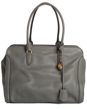 Grey Leather Padlock Skull Zip Tote (Authentic Pre-Owned)