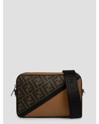 Men's Brown Multicolor Fabric And Leather Medium Camera Case Crossbody Bag