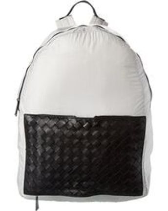 Men's Gray Nylon & Intrecciato Leather Backpack