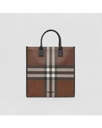 Men's Check And Leather Tote