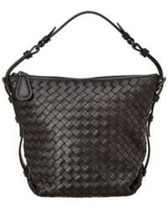 Women's Black Small Intrecciato Leather Hobo Bag