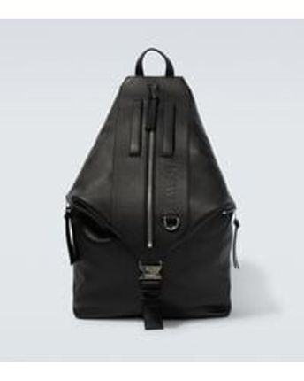 Men's Black Debossed Leather Backpack