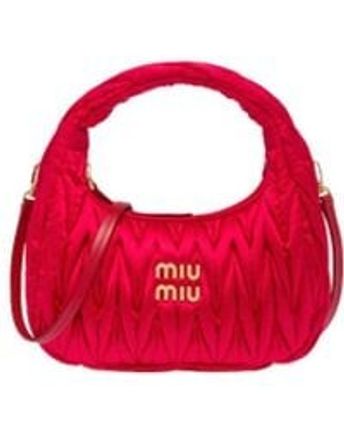 Women's Red Miu Wander Matelassé Satin Mini Hobo Bag