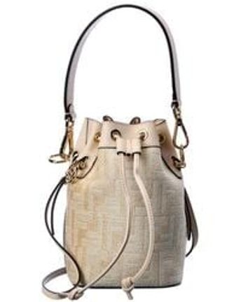 Women's Natural Mini Ff Tapestry & Leather Bucket Bag