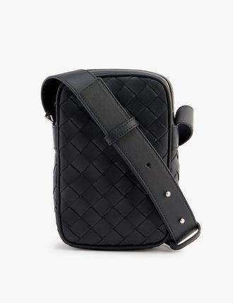 Intrecciato-weave leather cross-body bag