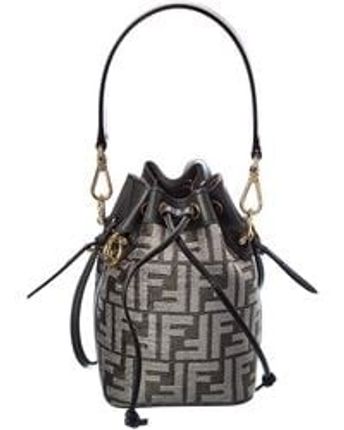 Women's Black Mon Tresor Mini Ff Tapestry & Leather Bucket Bag