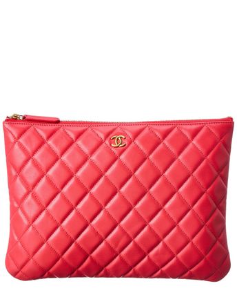 Red Quilted Lambskin Leather Large O Case (Authentic Pre-Owned)