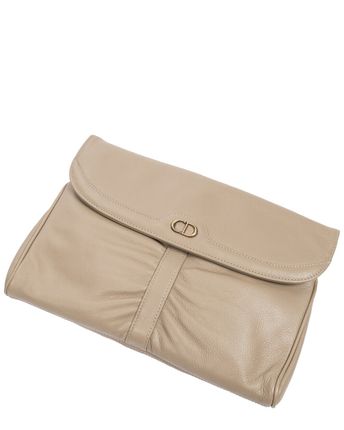 Dior Beige Leather Pleated Classic Clutch (Authentic Pre-Owned)