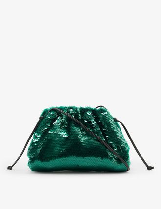The Pouch small sequin-embellished mesh and leather clutch bag