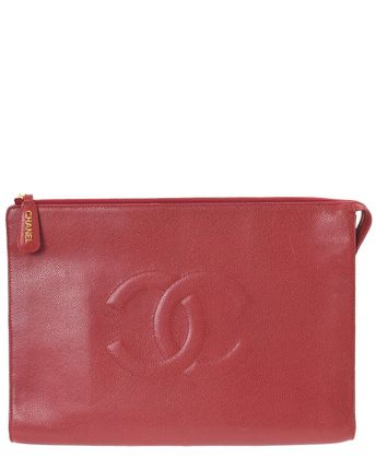 Red Calfskin Leather CC Clutch (Authentic Pre-Owned)
