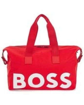 Women's Red Recycled-nylon Holdall With Oversize Logo And Leather Trims