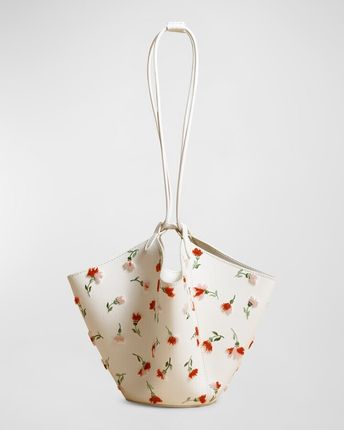 Lotus Mini Flower-Print Leather Bucket Bag