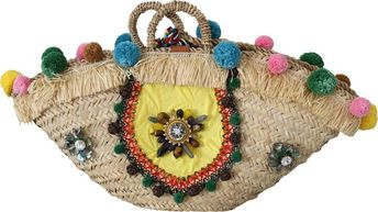 Multicolor Straw Crystal Ricamo Hand Tote Borse Women's Bag