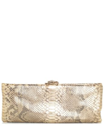Pre-Owned Gold Python Leather CC Crystal Clasp Rectangular Clutch (Authentic Pre-
Owned)