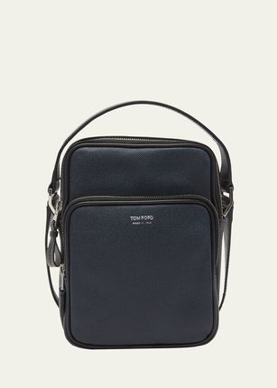 Men's Small Grain Leather Zip Crossbody Bag