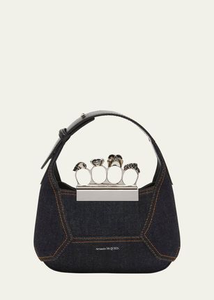 Mini Skull Jewel Denim Top-Handle Bag