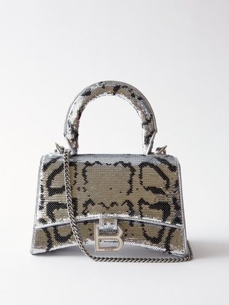 Hourglass XS snakeskin-print sequinned bag