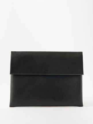 Debossed-logo leather pouch